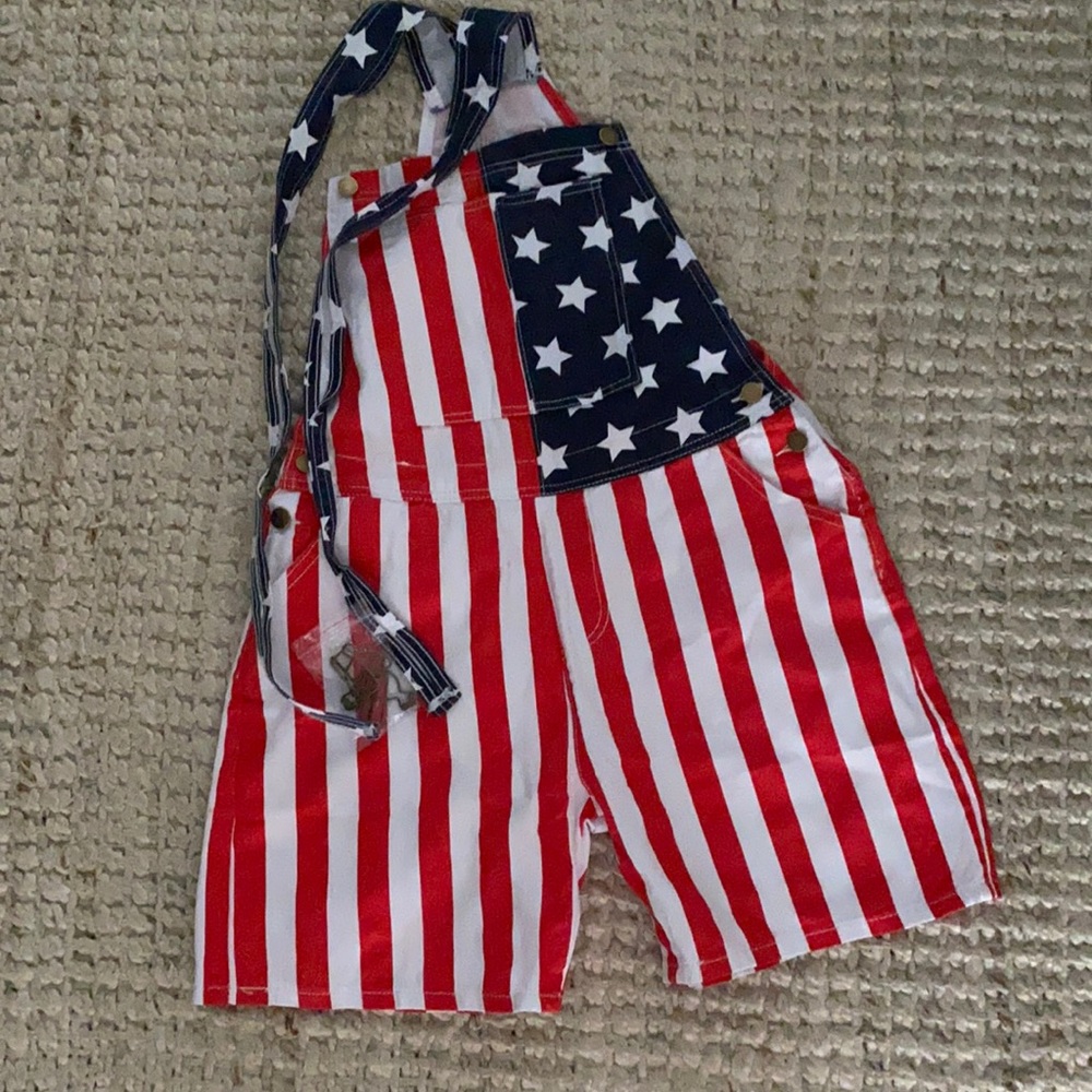 American flag overall shorts